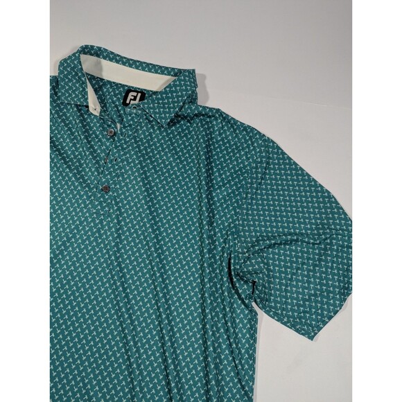 Footjoy Golf Polo Mens XL Palm Tree Graphic Green Casual Stretch - Picture 5 of 10